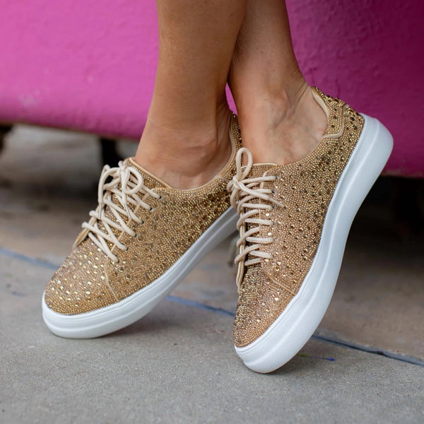 Gold Glitter Lace up Sneakers 