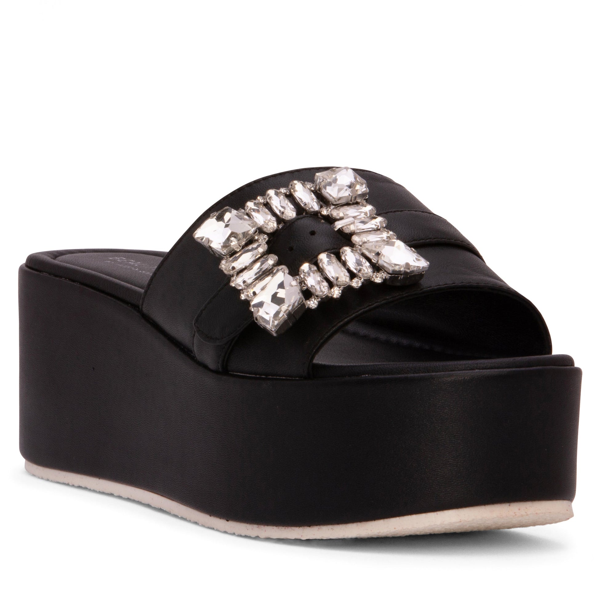 Woman Platform Slide Sandal - Black  Leather